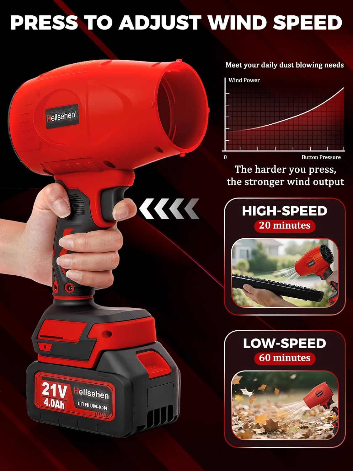 Cordless Leaf Blower with 2 Batteries and Charger Included,Extended Nozzle,Lightweight Handheld Leaf Blower Turbo Fan for Patio Cleaning, Lawn Care, Blowing Leaves and Dust, Red