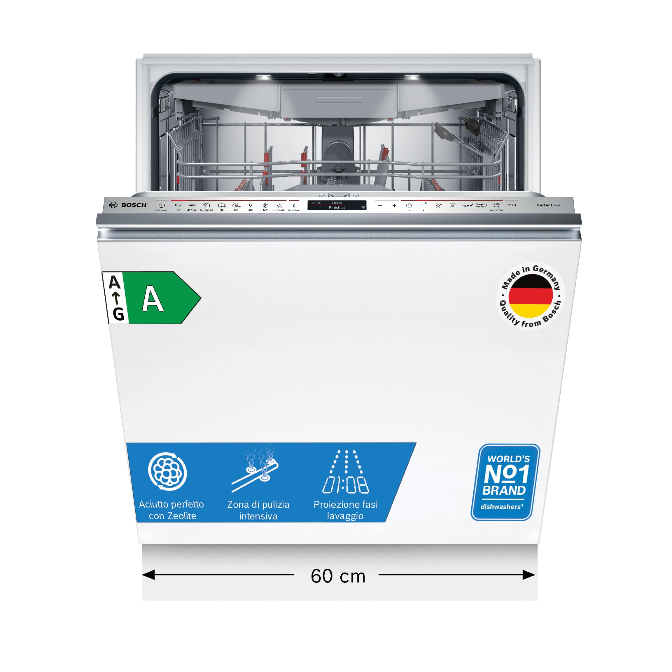 Bosch SMV8YCX02E Serie 8, Lavastoviglie da incasso a scomparsa totale, PerfectDry, Home Connect, Extra Clean Zone, EfficientDry, 60 cm