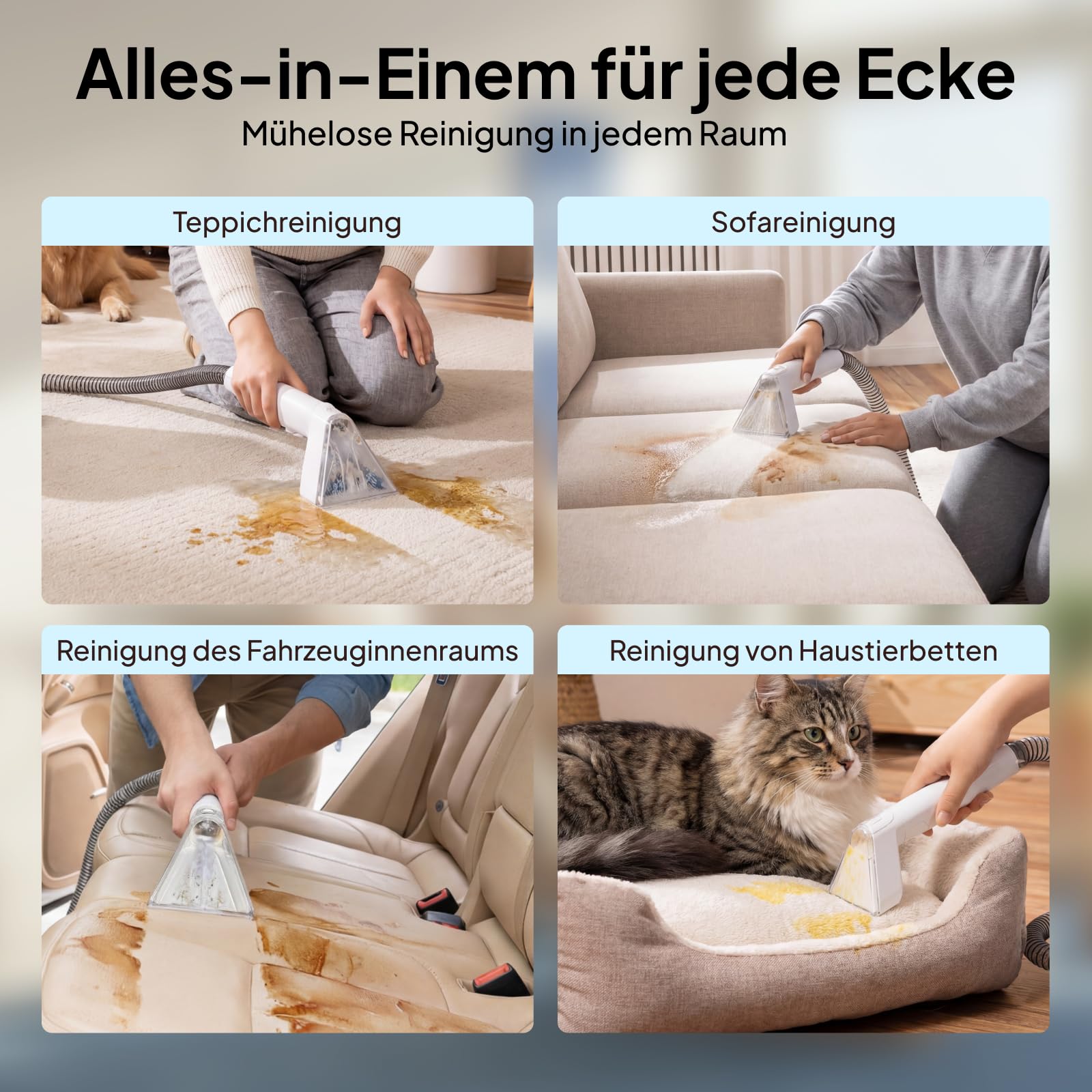 Livatro Nasssauger Polsterreiniger Gerät Teppichreiniger Waschsauger | 600W Tragbarer Waschsauger,16KPa Abnehmbarer 2,3L Tanks,Selbstreinigung,für Teppiche,Auto & Sofas,Matratze & Haustier