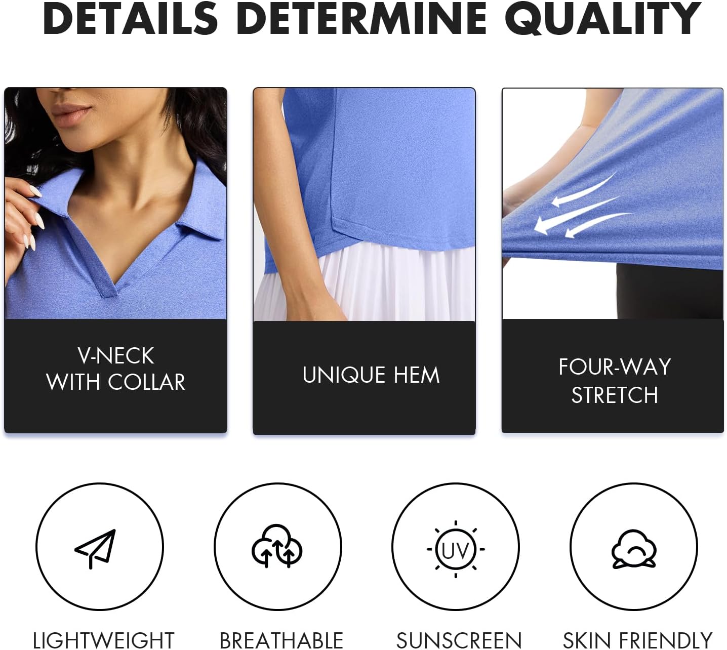 Women's Golf Tennis Shirts Short Sleeve Polo Collared V Neck Workout Tops UV Protection Lightweight Moisture Wicking Shirt
