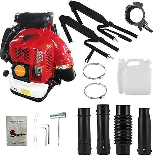 Juego de soplador de hojas, estilo mochila de 80 cc y 900 cfm, gran volumen de aire, multiusos, alimentado a gas, con motor de dos tiempos y tanque