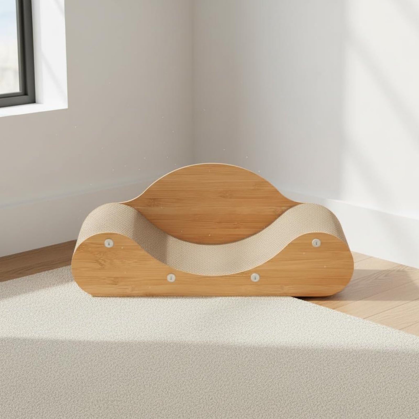 Lit Griffoir pour Chat Lit Griffoir Divan Couchage Canapé en Carton Ondulé Dense et Panneau de Densité Courbe Confort pour Dormir Moins de Débris, Bois Naturel