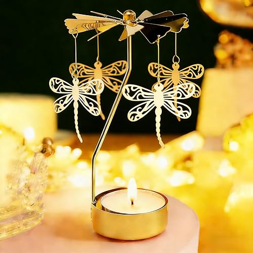 Miniatura 13 de Regalo de San Valentín para mujeres, portavelas giratorio, portavelas giratorio dorado para cumpleaños, boda, día de la madre, decoración de mesa