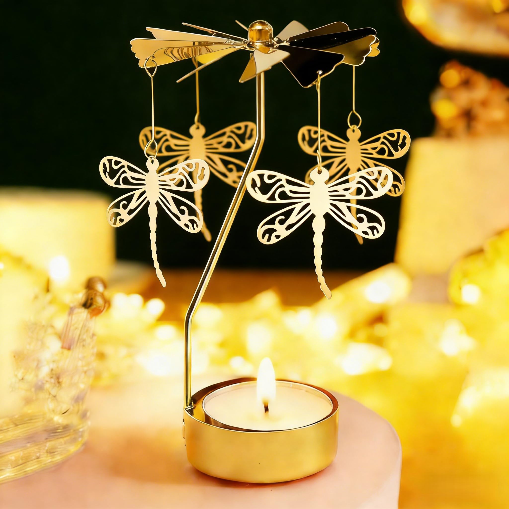 for Mom, Spinning Candle Holder, Rotating Carousel Tealight Candle Holder, Unique Birthday Gift For Women, Mom, Sister, Christmas, Valentine's Day, Party Decor, Gift (Dragonfly)