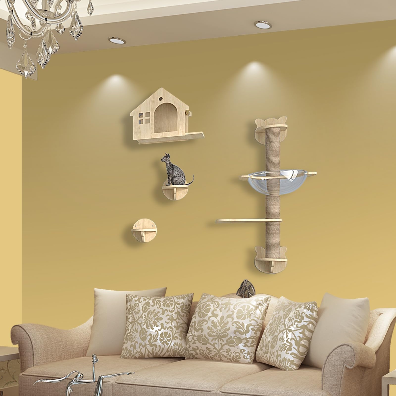 Cat Furniture, with Sisal-Covered Scratching Posts (Space-Saving Design), Cat Climbers for Indoor Cats, for Kittens to Large Cats, Easy Assembly(3pcs)