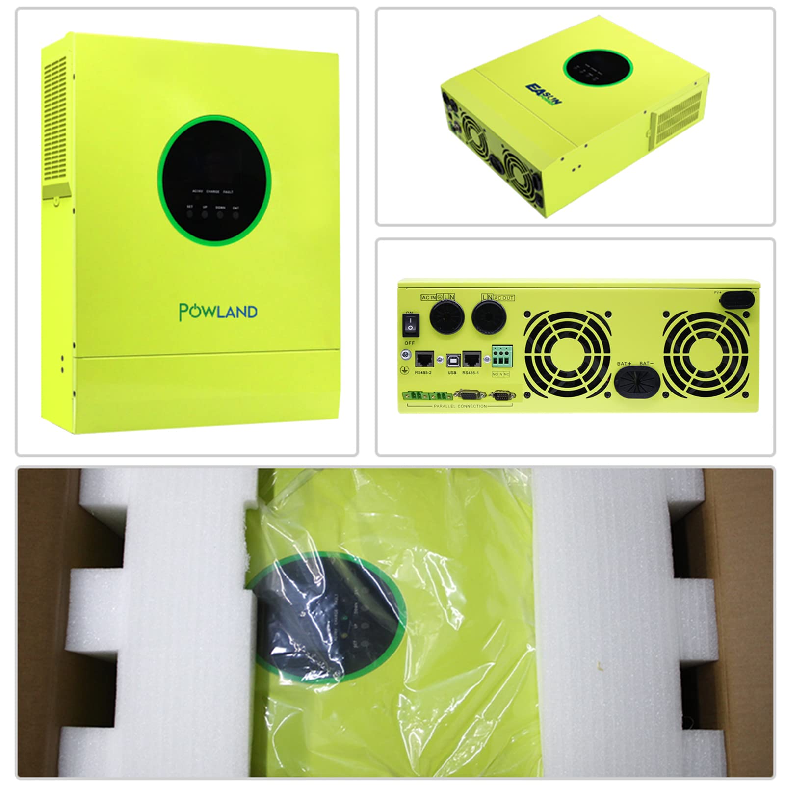 POWLAND 5600W Inverter solare ibrido 48V, indipendente da rete Inverter, Parallelizzabile, integrato MPPT, 220V 230V uscita, funziona senza batteria Ingresso solare massimo 6000W 120-450V DC con WiFi