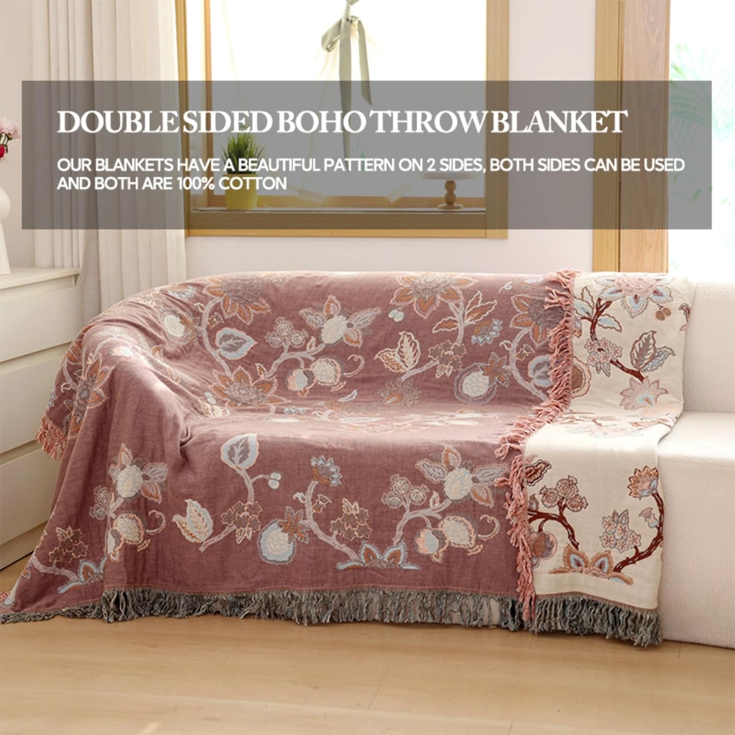 Boho Cotton Throw Blanket 60×80 Inch – Soft Breathable Muslin Throw for Couch, Sofa & Bed, Lightweight Farmhouse Decorative Blanket - Image 5