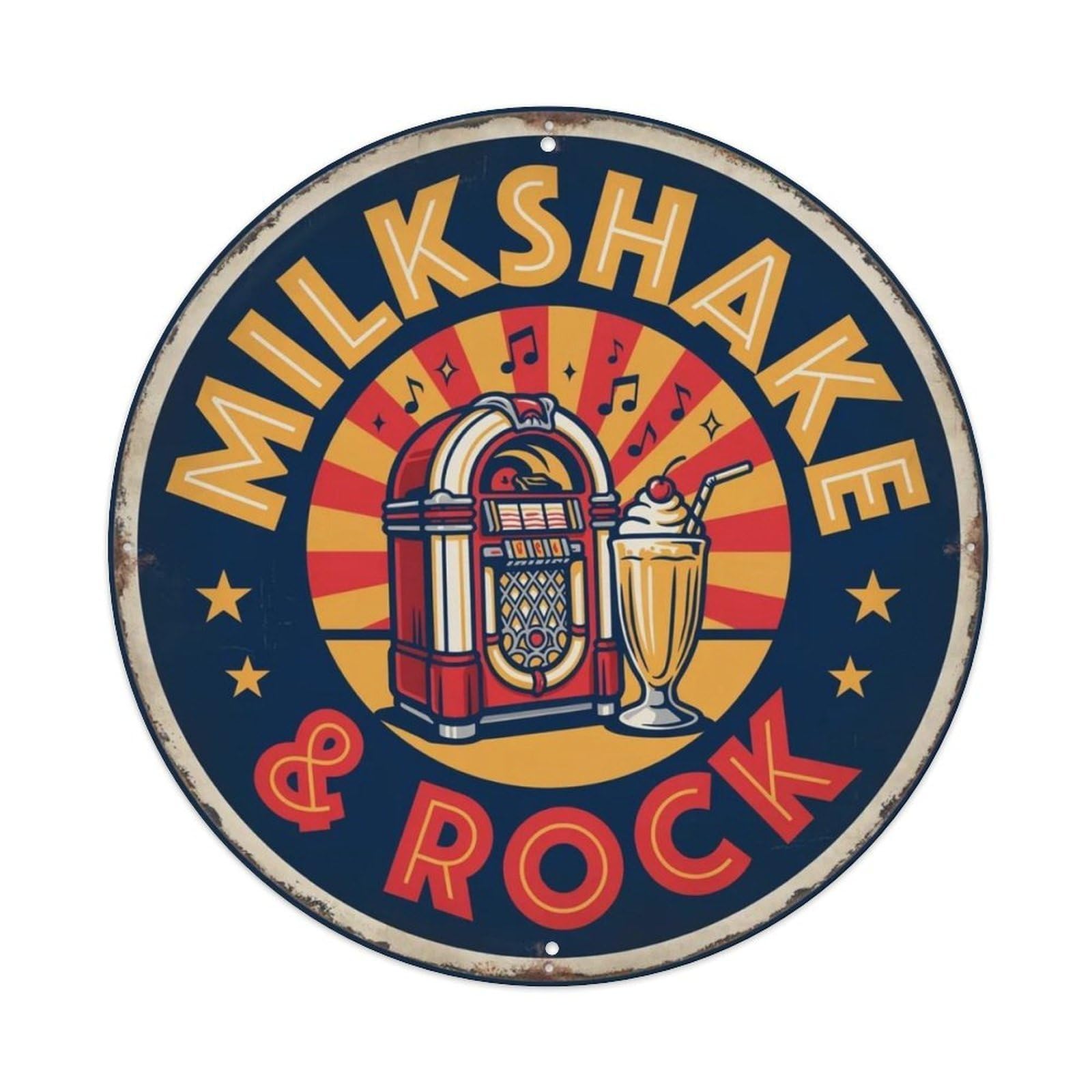 Milkshake Rock Jukebox Round Metal Tin Sign Plaque