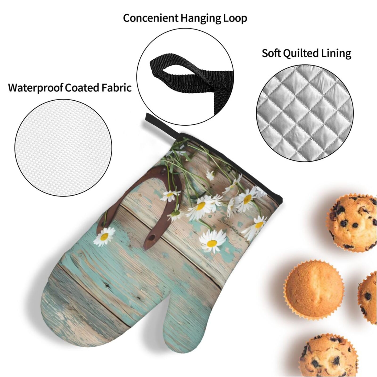 Ofenhandschuh & Topflappen Set – Rustikales Berghütten-Design, Hitzebeständig Bis 300°C, Küchendeko & Schutz