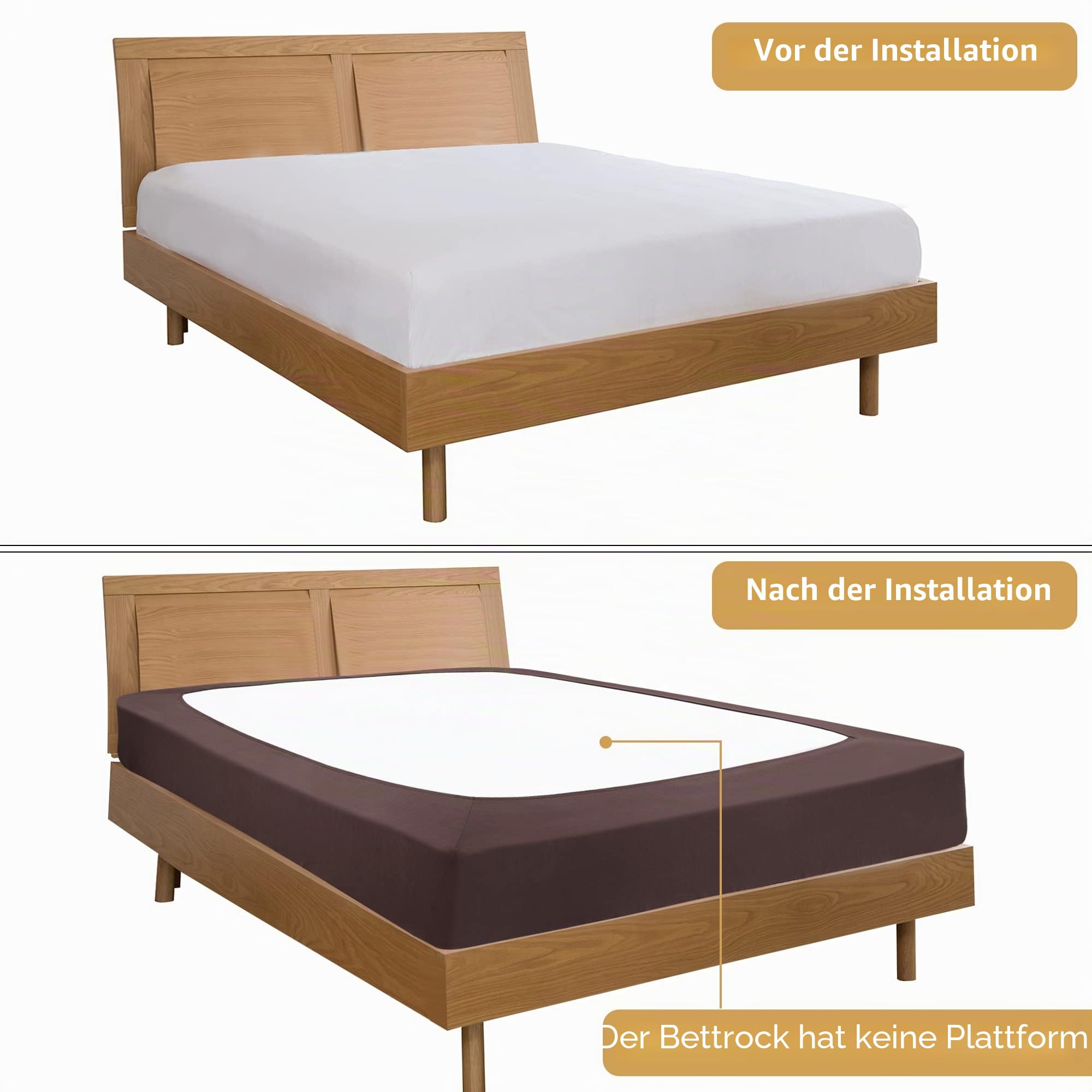 PiccoCasa Boxspring-Bezug, dehnbarer Stoff, 4 Seiten, Bettrock knitterfrei, für Zuhause, elastischer Matratzenbezug, passend für Matratzen bis zu 35,6 cm, Braun