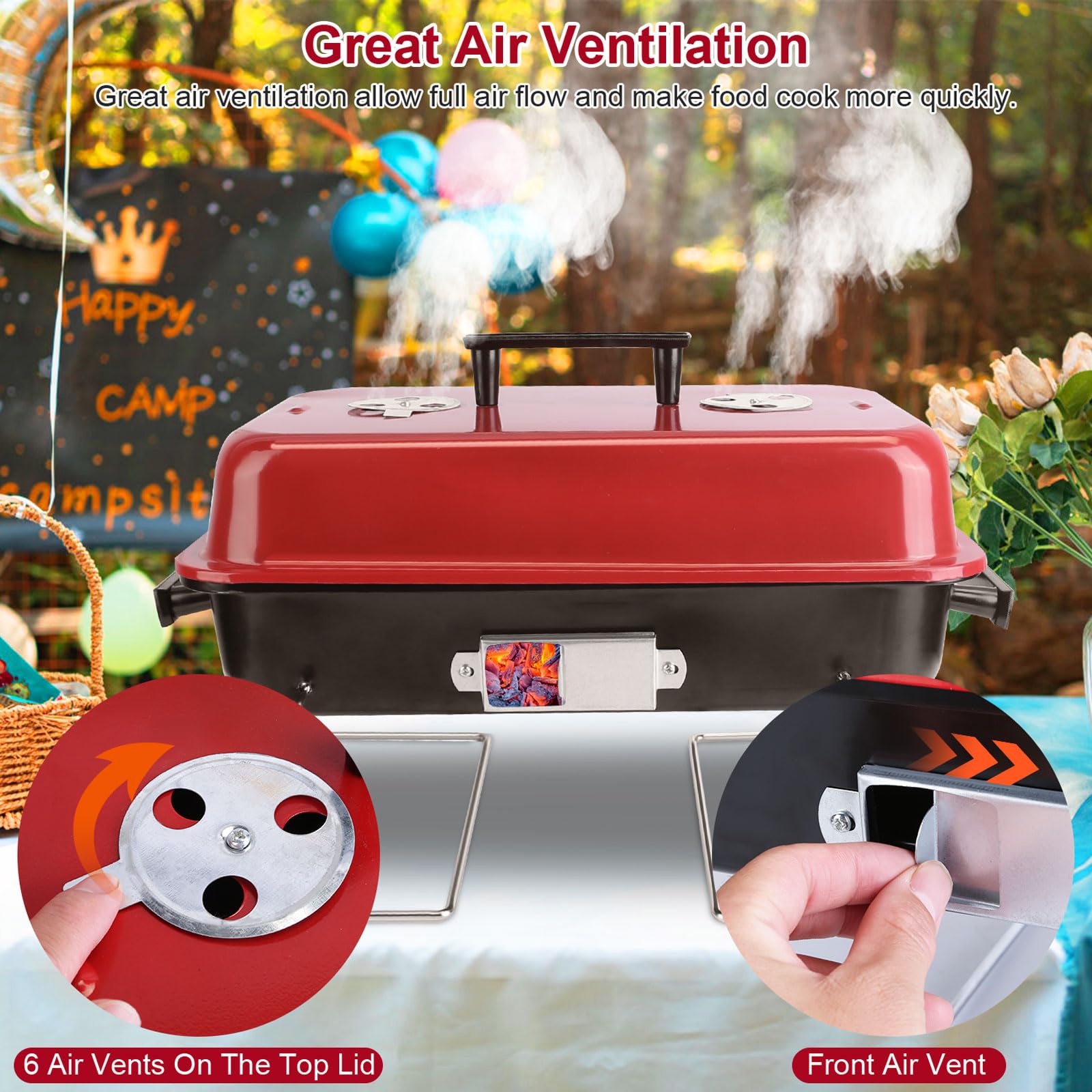 KOCASO Barbecue portatile a carbonella, griglia pieghevole per barbecue, da tavolo con coperchio, griglia da campeggio per esterni, patio, cortile, feste, picnic, spiaggia, viaggi, griglia pieghevole