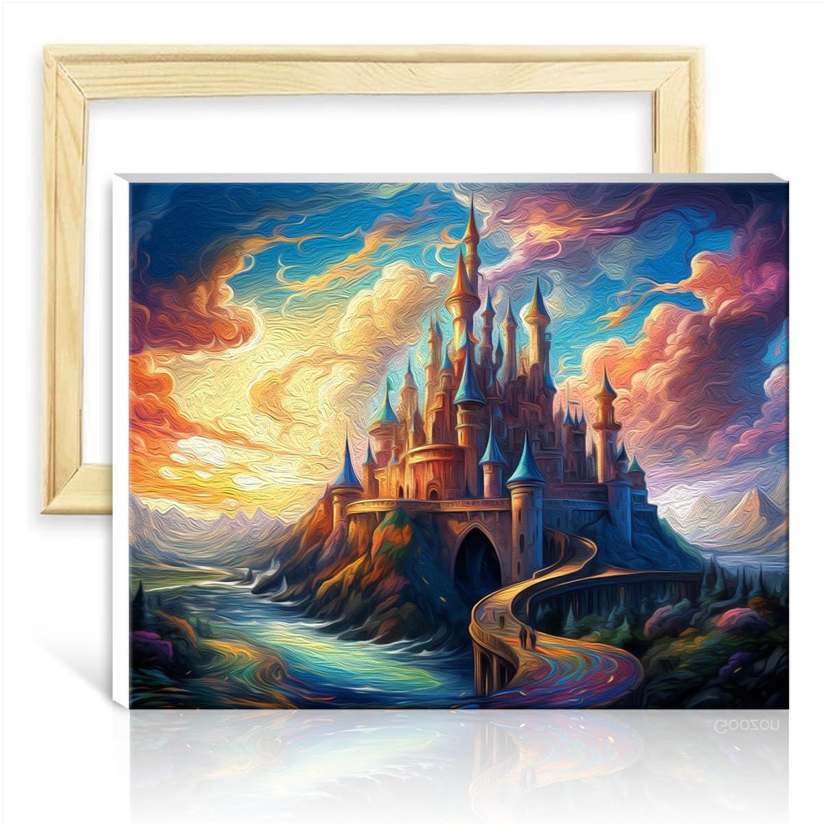 TANGFEIY Paintwork Kit for Wall Decor a Stunning Golden Castle DIY Digital Oil Painting Kits on Canvas Creative Artwork for Home Decor with Frame(30x40cm)
