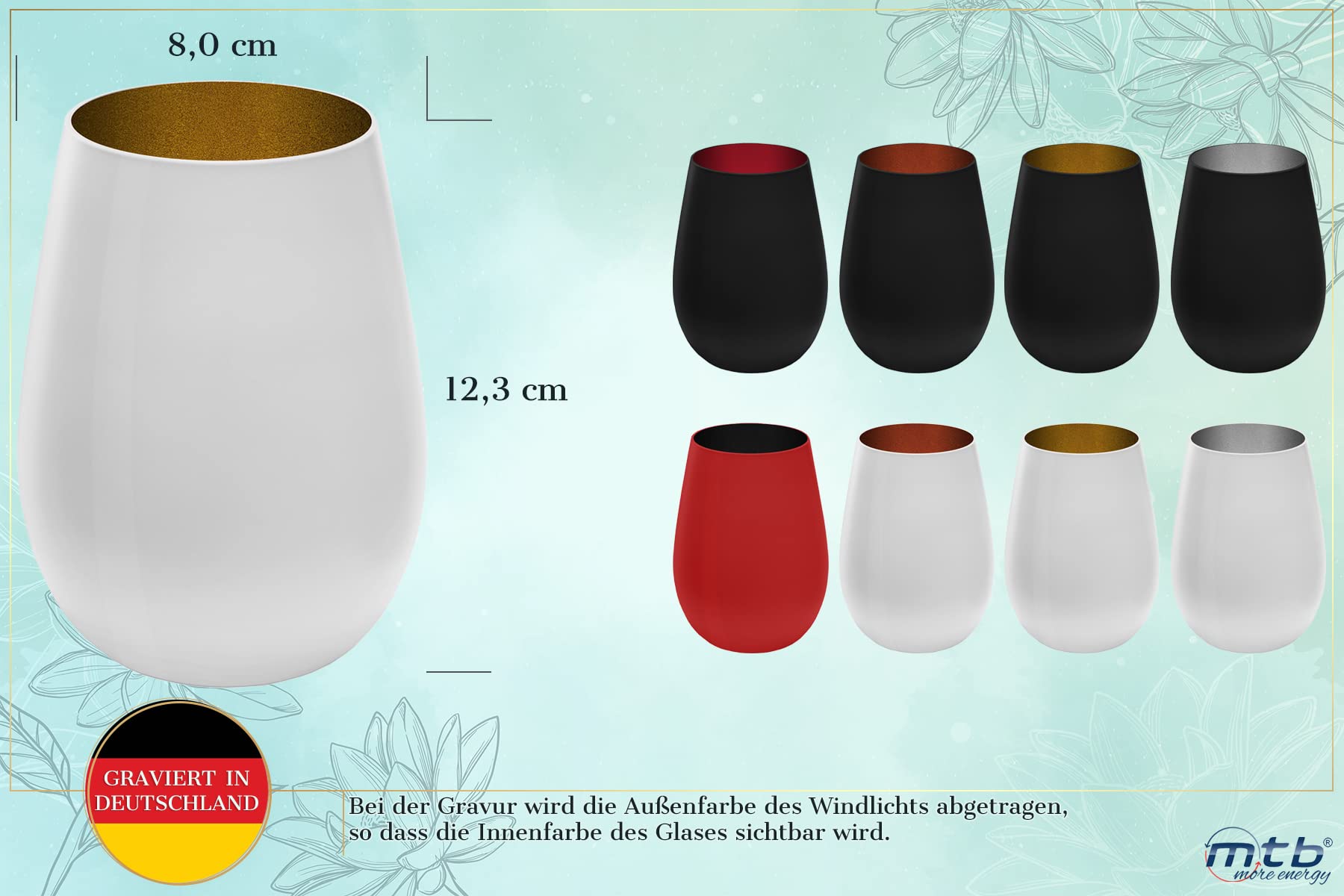 Trauerlicht Haustier mit Herzmotiv - Außen Weiß/Innen Gold - personalisierbar mit Name und Datum - Höhe 12 cm - Gedenklicht Windlicht Teelichthalter Hund Katze