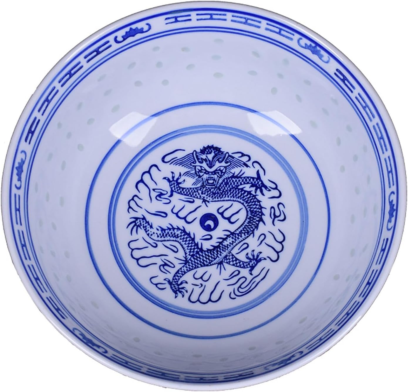 Keramik Ramen Schüssel Set, Blaue Und Weiße Porzellan Nudelschalen Für Suppe, Salat, Reis Und Asiatische Küche, Mikrowellen- Und Spülmaschinenfest, Chinesisches Drachendesign, 6in