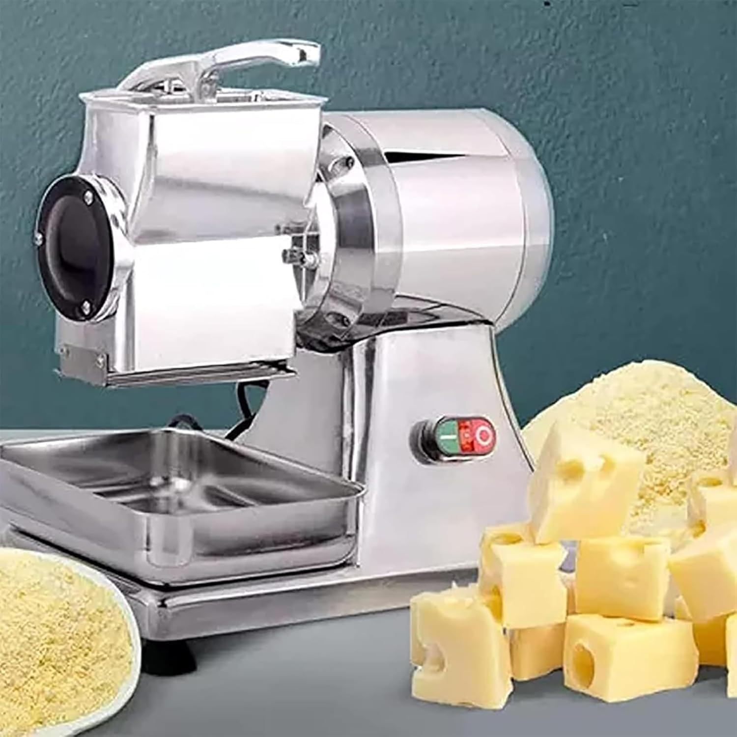 Rotary Cheese Grater, Electric Food Shredder with Stainless Steel Tray, Commercial Bread Crumb Crusher for Cheese, Butter, Bread Bran Crumbs