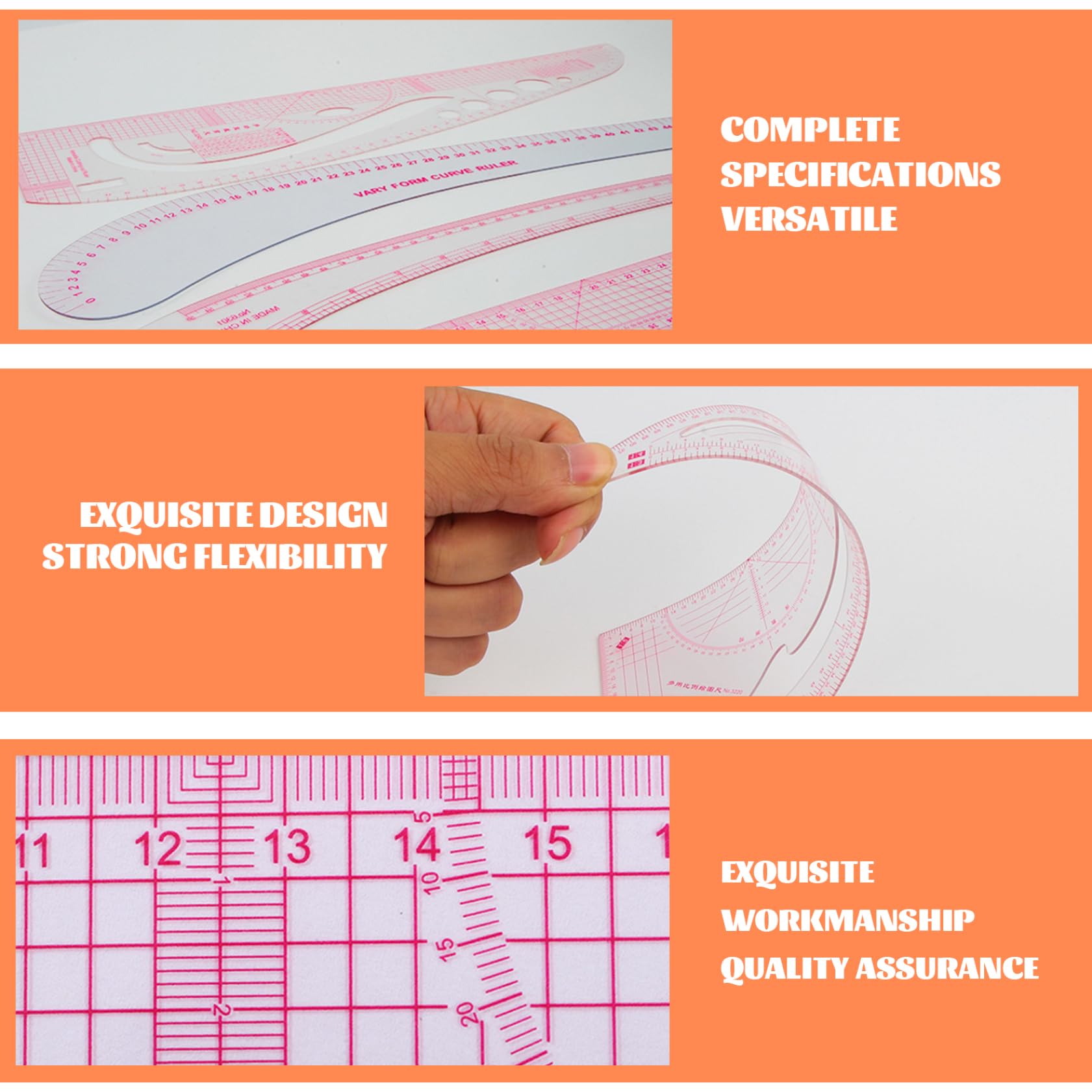 Règle de courbe française 4 pièces/ensemble, échelle précise, règle de couture pliable transparente, modèle dessin métrique pour la conception vêtements bricolage ART_SUPPLIES.