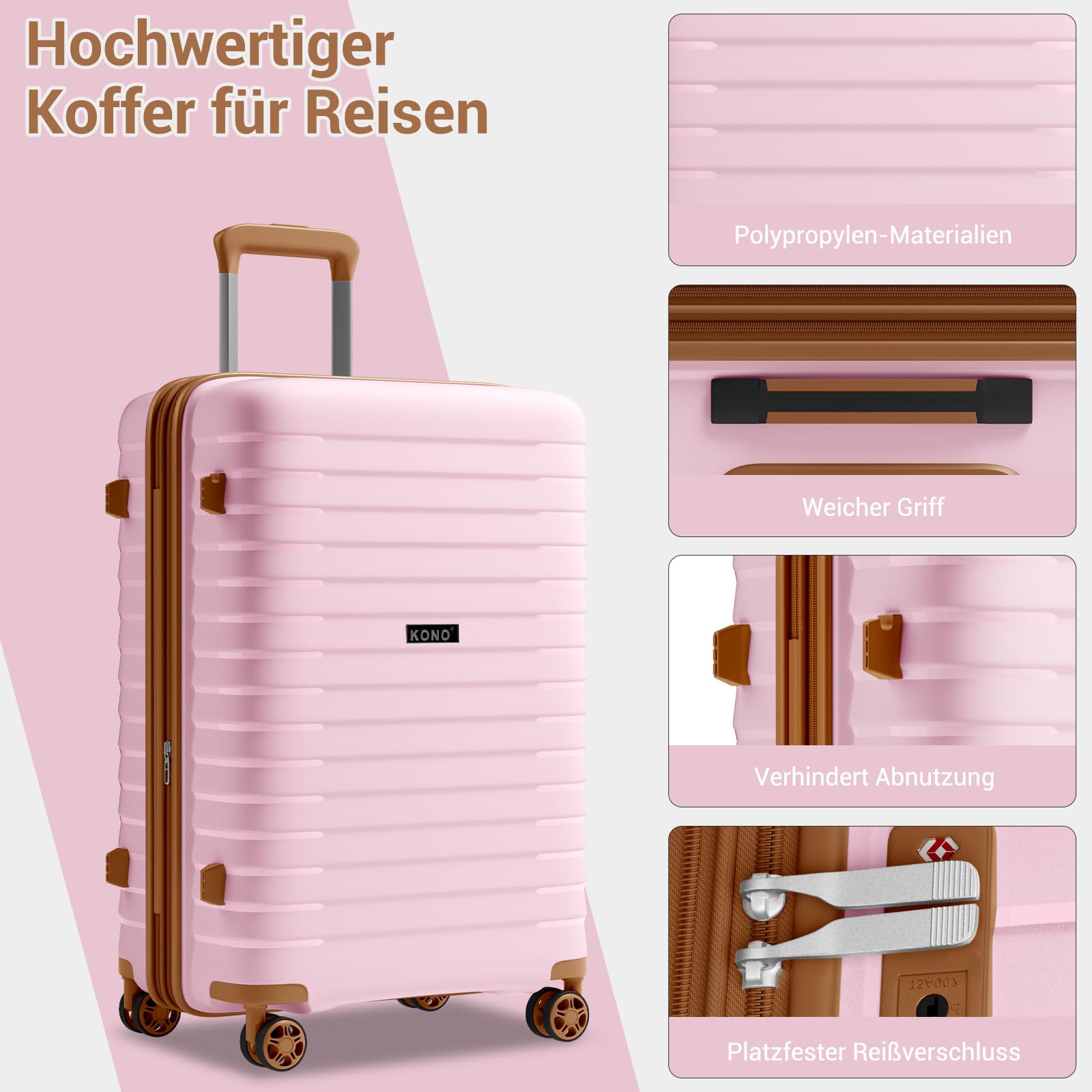 KONO Mittelgroßer Koffer Leicht PP Hartschale Trolley mit TSA Schloss