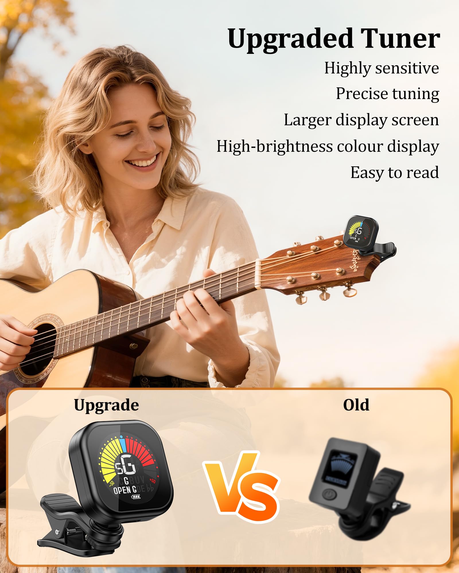 New Bee Guitar Tuner Clip On, Rechargeable Clip On Tuner for Guitar with LCD Display Guitar Tuners for Guitars Bass, Violin - Image 2