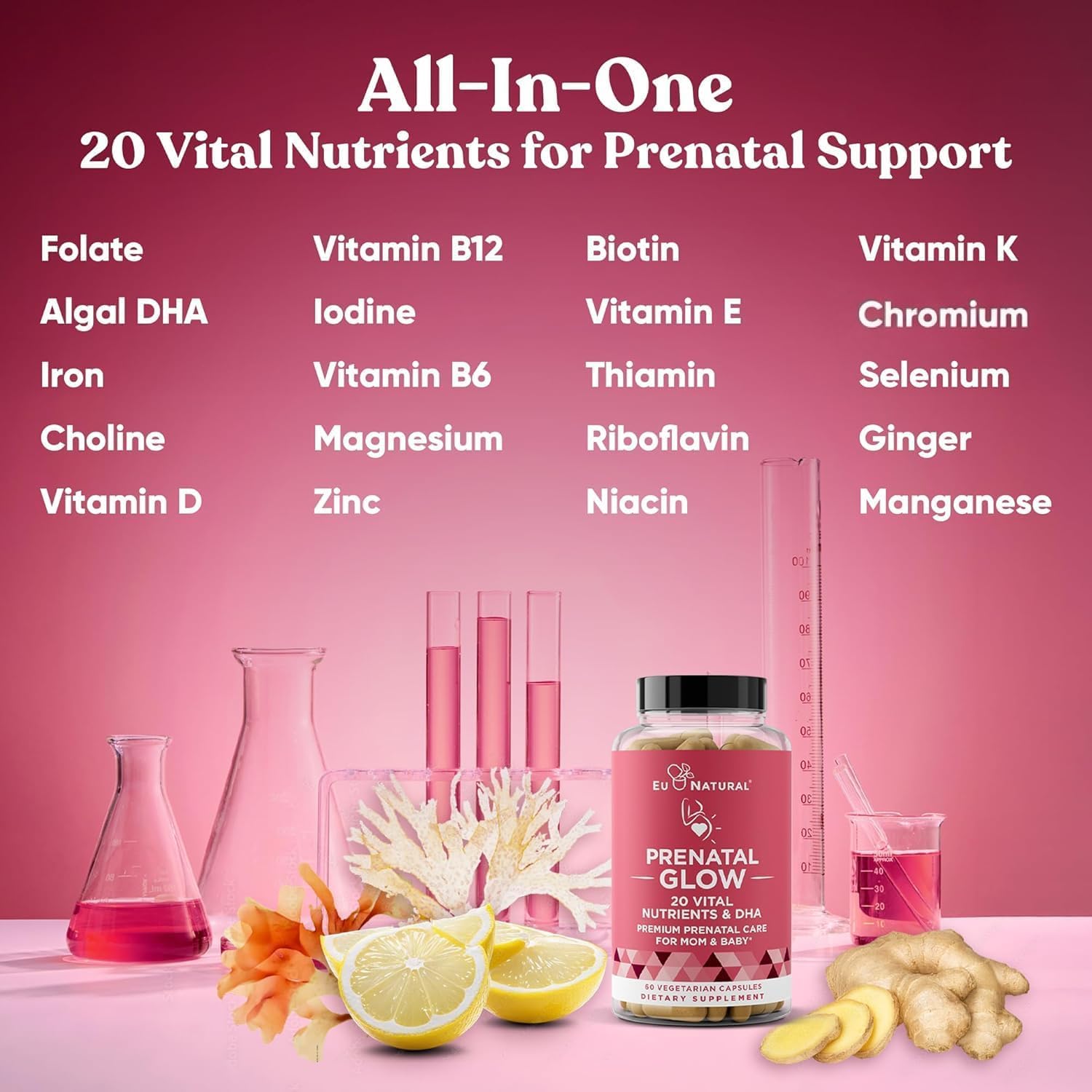 Glow Prenatal Vitamins for Women with Folate & DHA, 60 Vegetarian Capsules — Amazon image 3