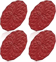 ME.FAN Silicone Trivet Mats - 4 Pack Pot Holders - 7.4'' Thickened Hot Pads for Hot pots, Pans and Dishes, Heat Resistant Silicone Trivet for Table and Counter Top Wine Red