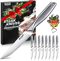 Huusk Serrated Steak Knives Set of 8 - 4.5" Japanese Stainless Steel, Sharp Dishwasher Safe with Gift Box
