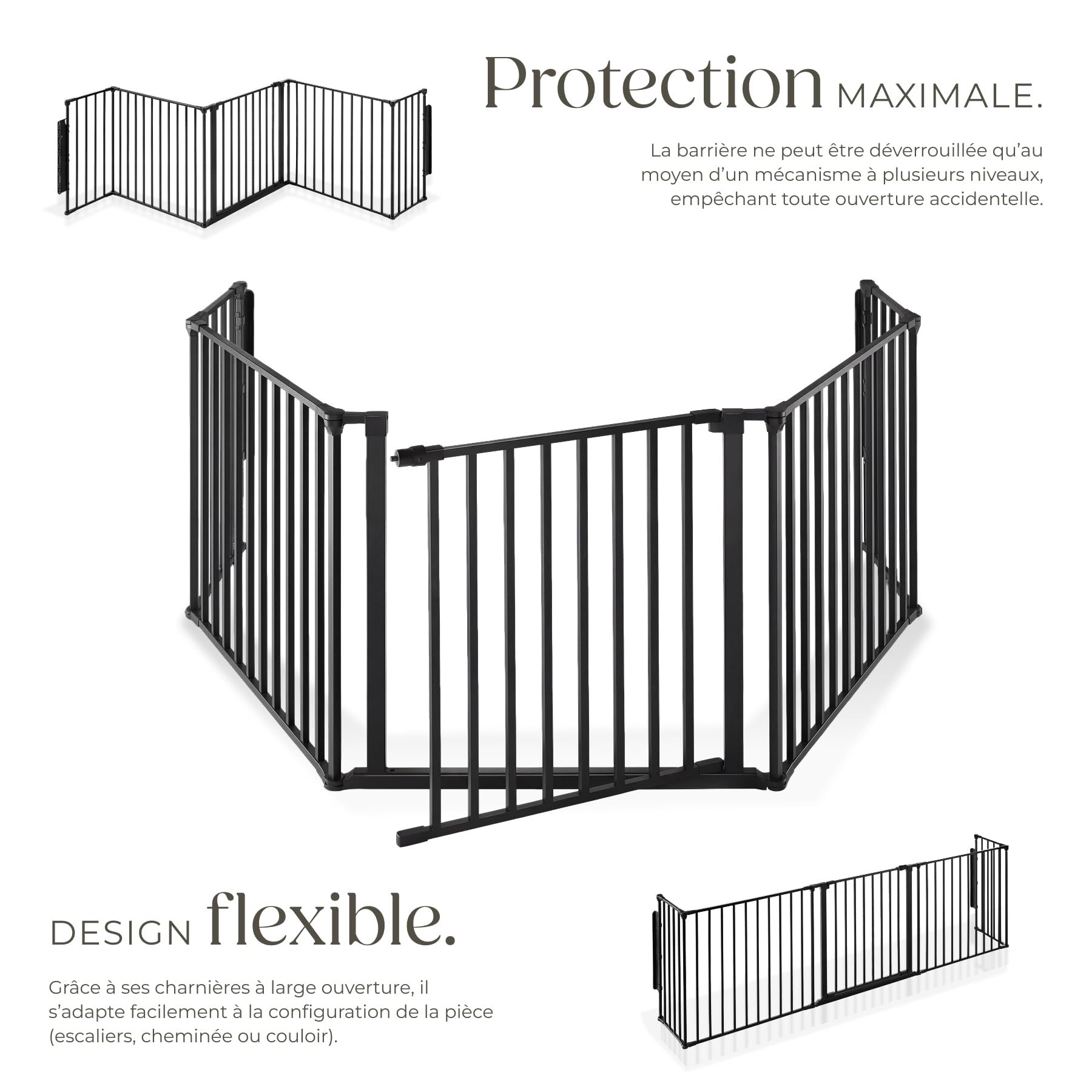 tectake® Barrière de Sécurité Clôture Cheminée 290 cm pour Enfant Chien Chat Pare-Feu Bébé Barrière escalier Barrière Cage Pare-feu Grille de Protection 5 Panneaux Pliable - Noir