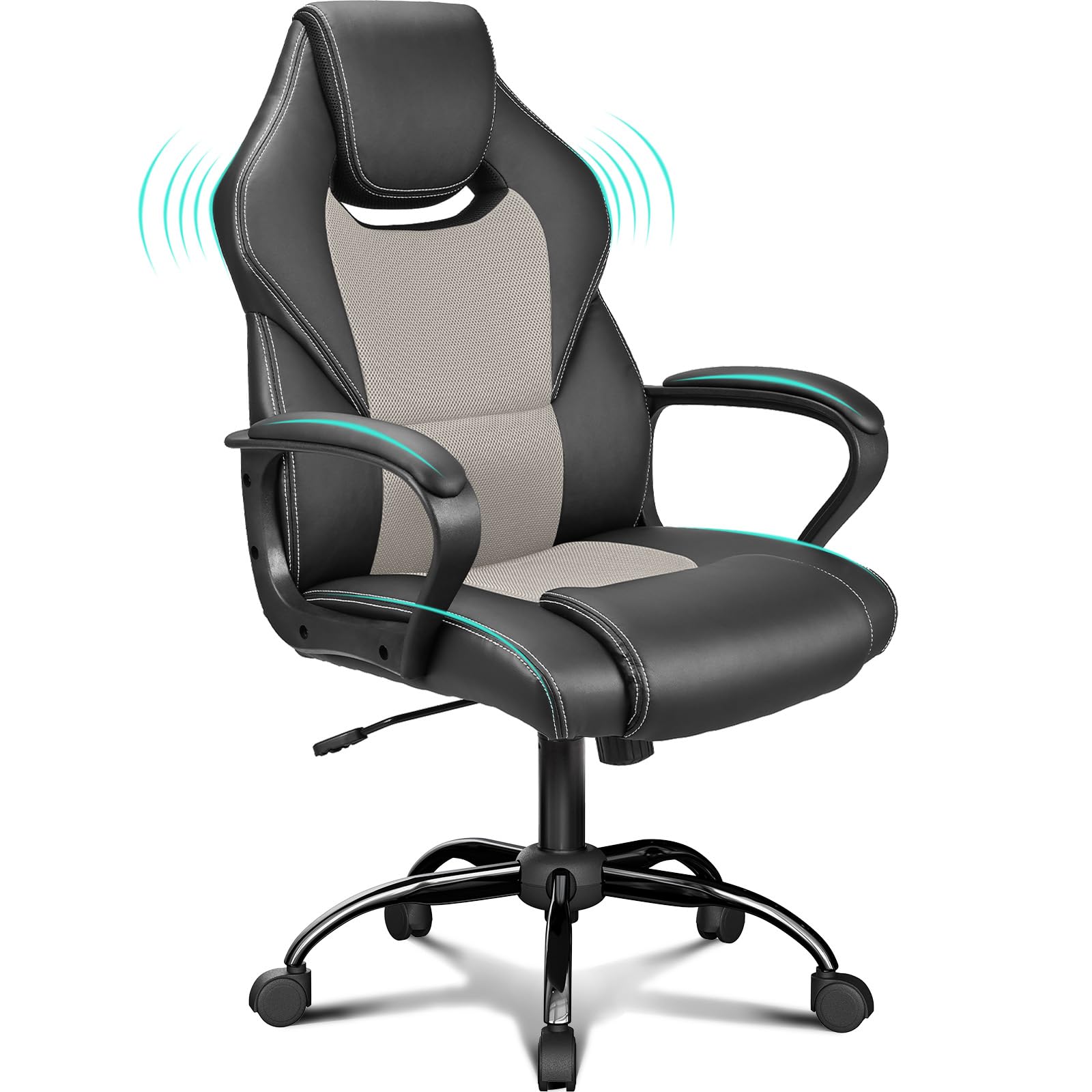 BASETBL Sedia Ufficio Ergonomica Sedia da Ufficio Direzionale in Pelle Altezza Regolabile Sedia Gaming Sedia da Scrivania a Rotelle Girevole Reclinabile Schienale Alto Supporto Lombare Grigio