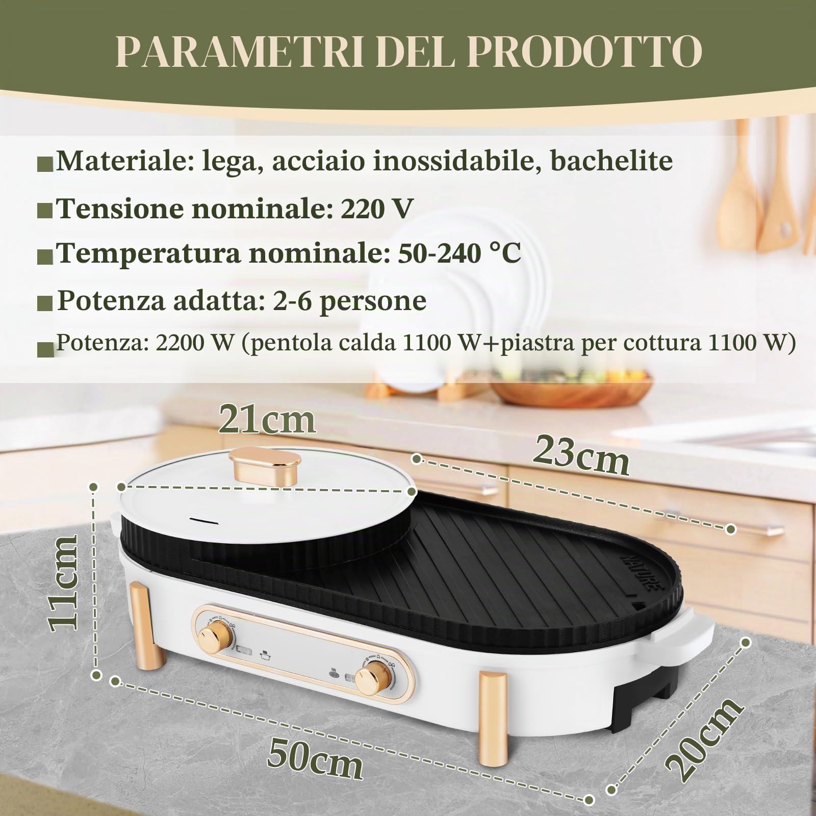 YJINGRUI Hot Pot - Barbecue elettrico 2200 W, 2 in 1, con 2 regolazione indipendente della temperatura per 3-12 persone