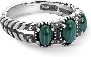 American West Sterling Silver Women's Ring Choice of Gemstone Color 3-Stone Design Sizes 5 to 10