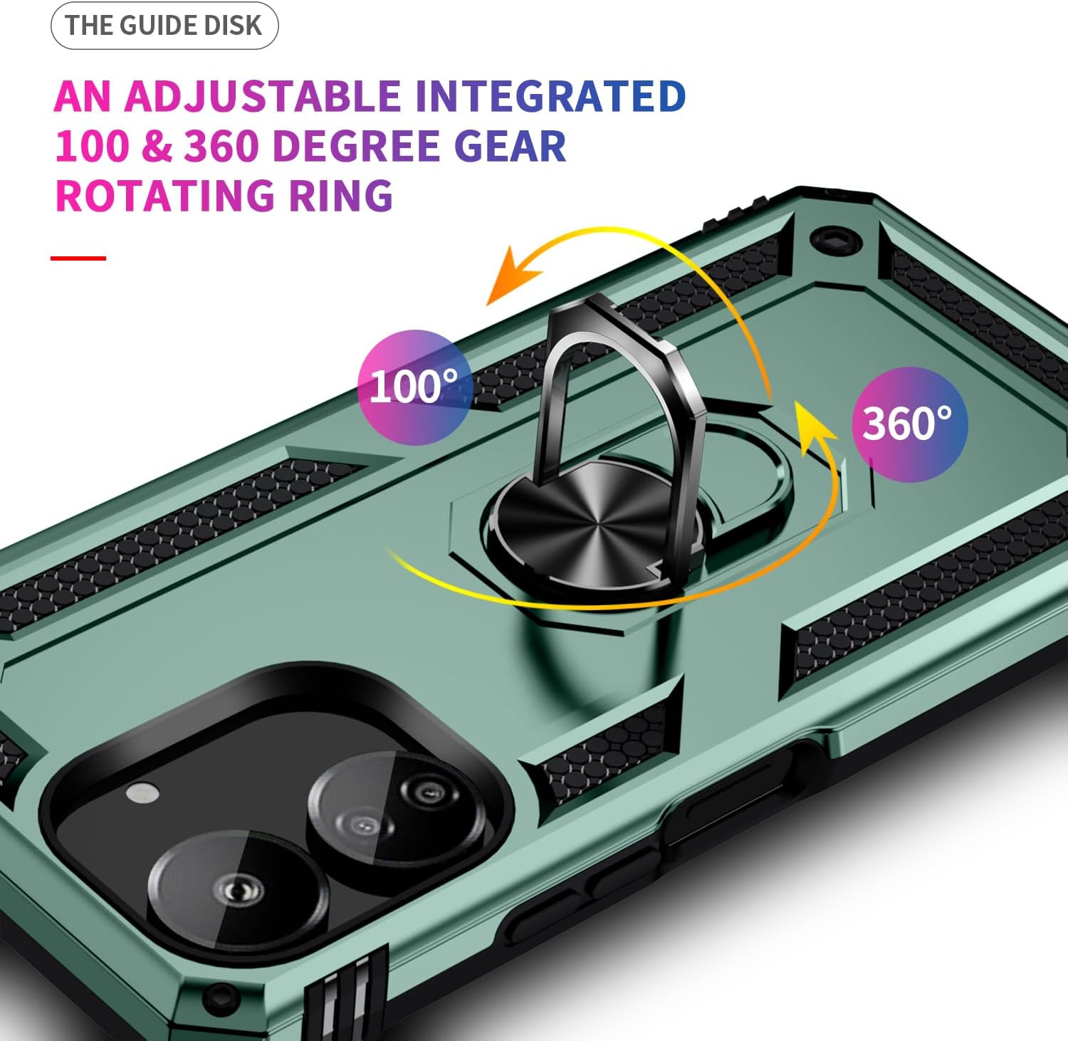Case Compatible with LG Q61 / K61 Q630 [Hard PC+TPU] 2 in 1 Car Mount Magnetic Ring Kickstand Cover Green image 3