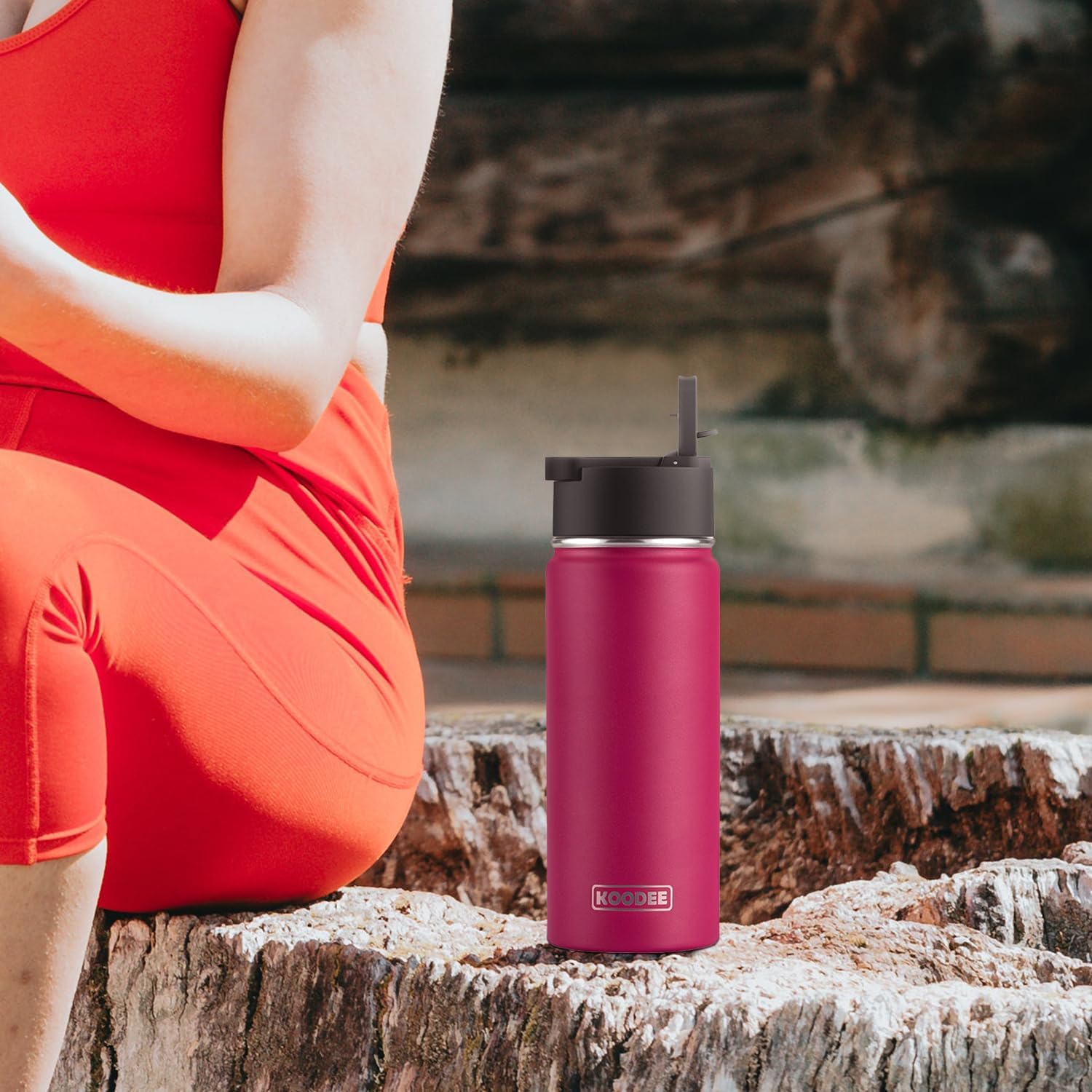 koodee Water Bottle with Straw 2 Pack-18 oz Stainless Steel Insulated Water Bottle BPA Free (Fuchsia Red-Teal) - Image 9