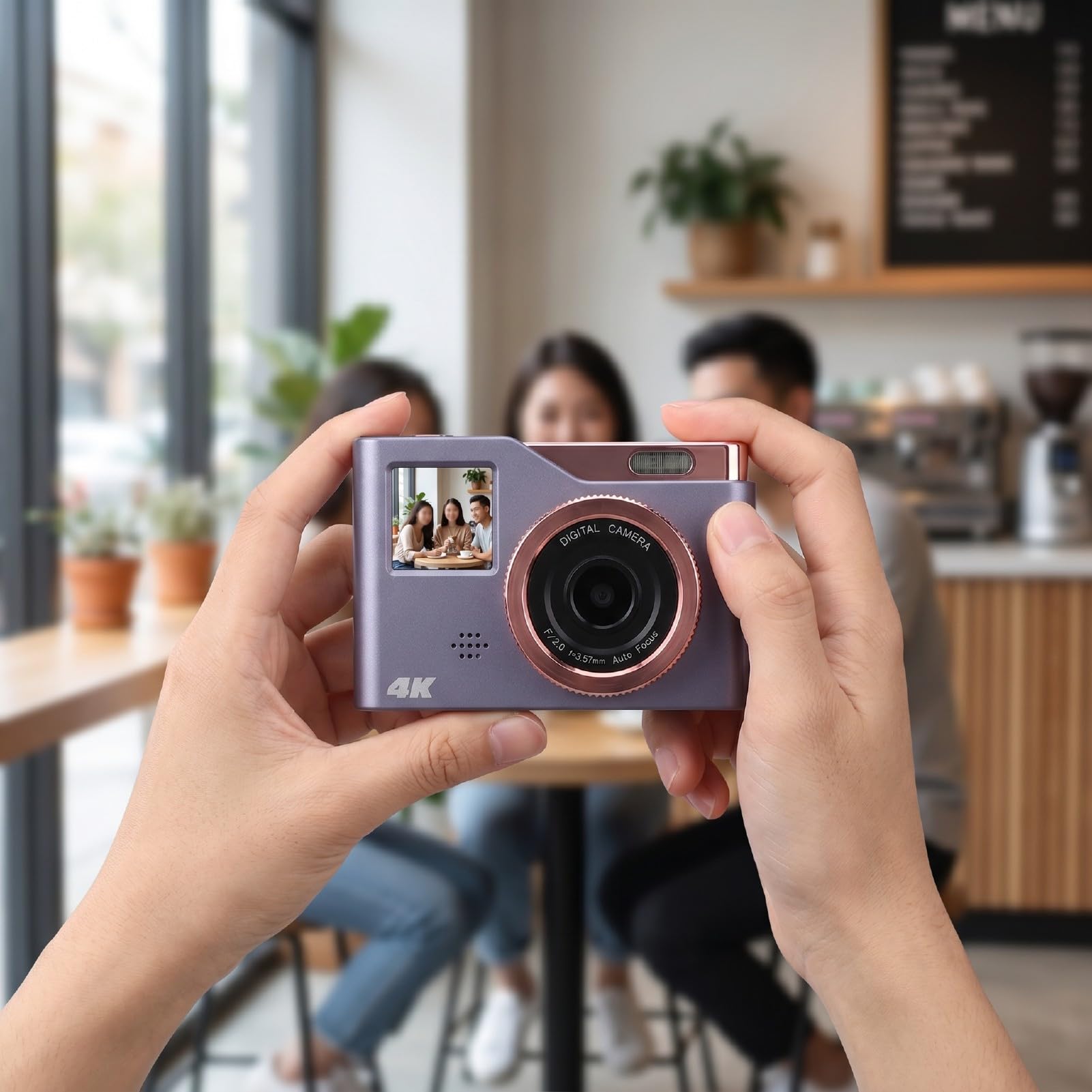 LICAEVEY Fotocamera Digitale 4K, Fotocamera Selfie Doppio Schermo da 48 MP con Registrazione Video, Zoom 8X, Messa a Fuoco Automatica, per Fotografia per Principianti, Anti-Shake