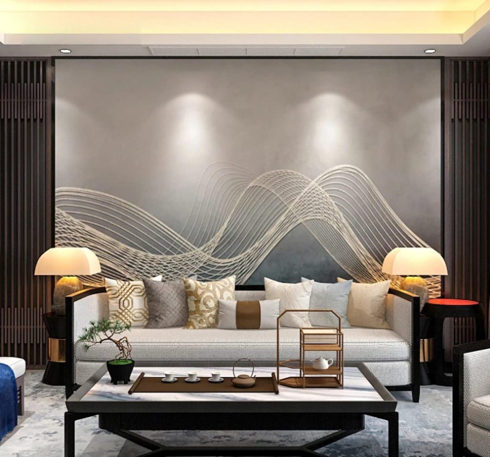 XLMING Minimalist Blue Retro Gold Lines 3D Wallpaper Luxury Home Dining Decor Paste Sofa Living Room The Wall for Bedroom Mural-200cm×140cm