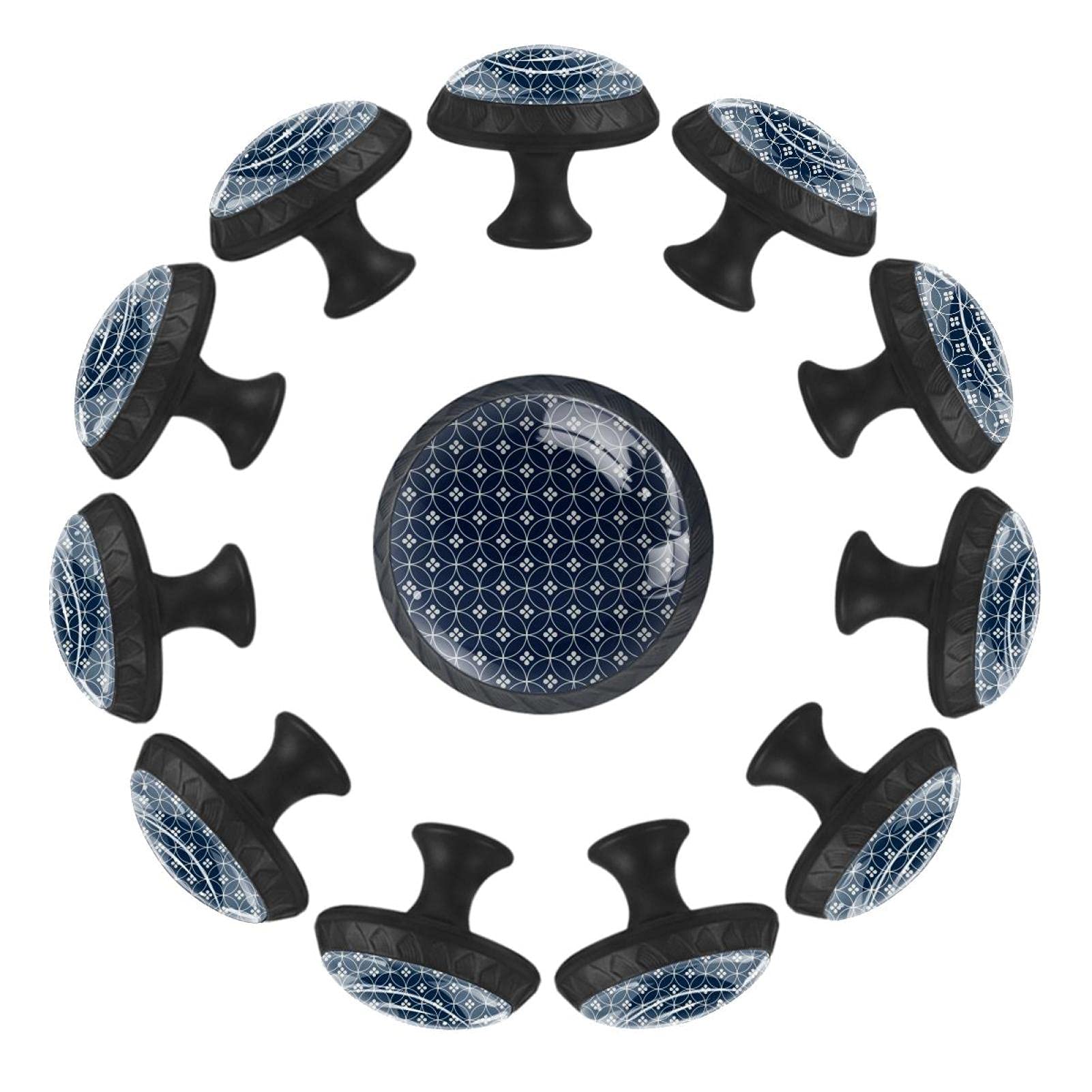Boutons de tiroir ronds motif japonais bleu roi pour commode