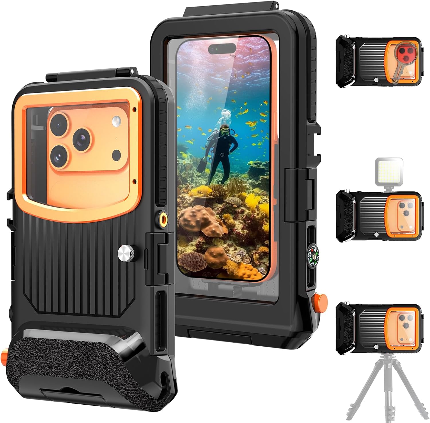 Universal Waterproof Phone Case Designed for iPhone- 50ft/15m Underwater Protection for Snorkeling, Diving, with Mechanical Button for Taking Photos & Videos (Black, iPhone (5.4"-6.9"))