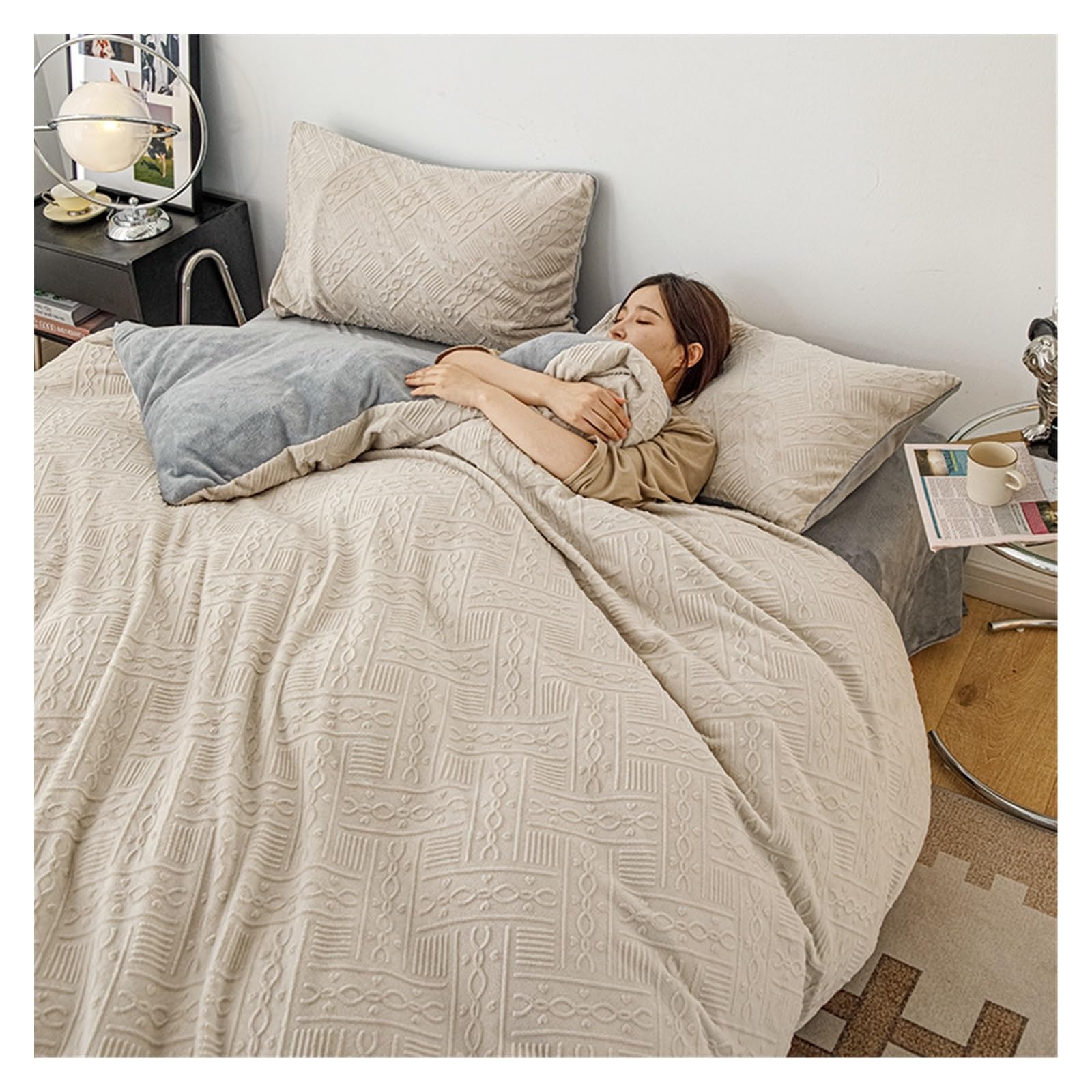 Drap de lit chaud en flanelle et velours de lait brodé | Le confort absolu