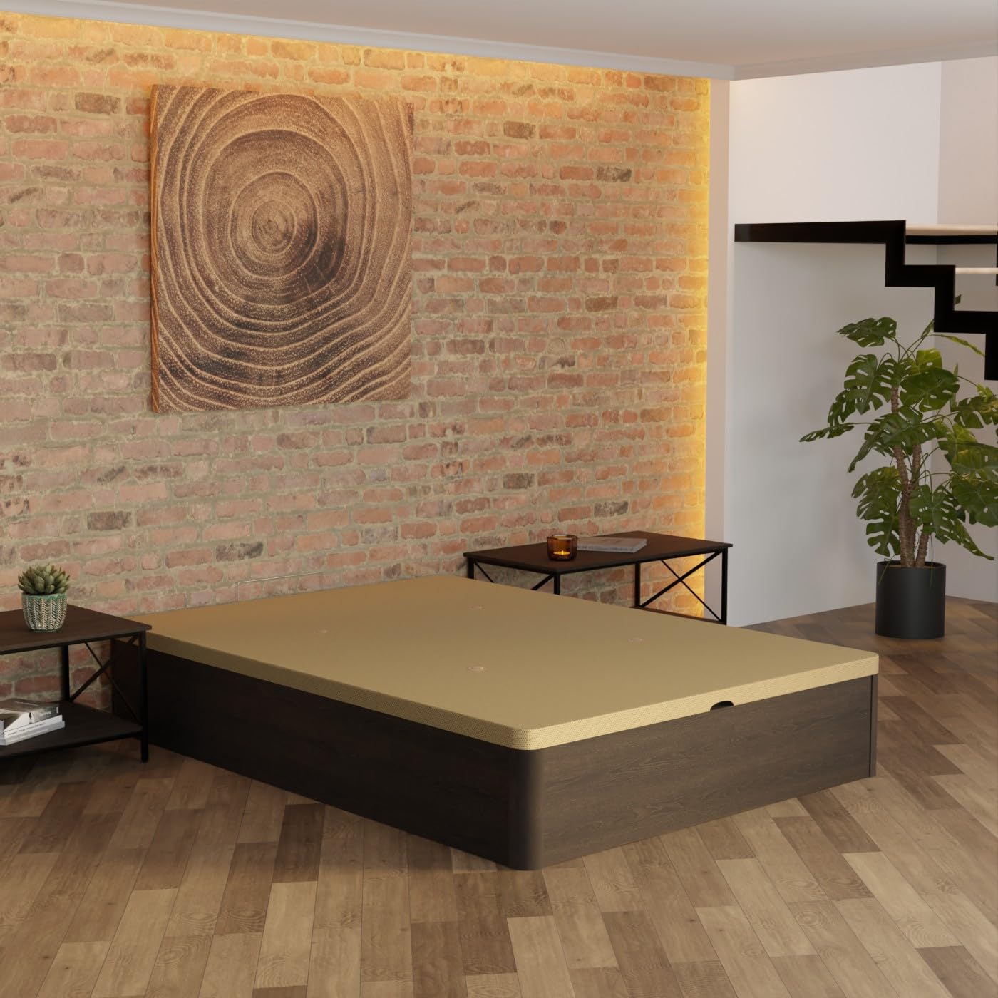 DUÉRMETE Online - Canapé Abatible de Madera Súper Reforzado con Gran Capacidad, Esquinas Redondeadas, 135 x 190, Wengué