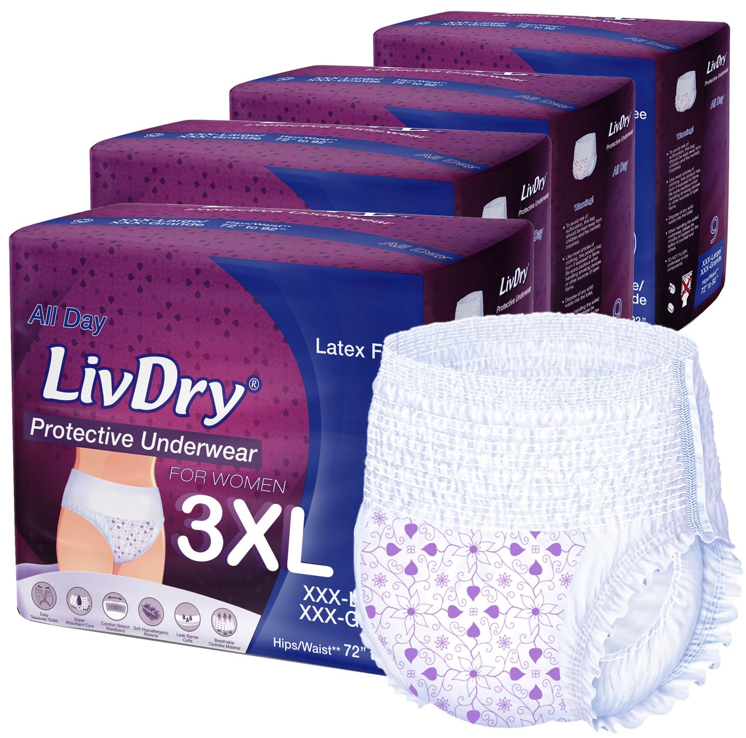 Livdry Adult Diapers for Women Premium Incontinence Underwear Comfortable and Absorbent for All Day or Overnight Protection Case
