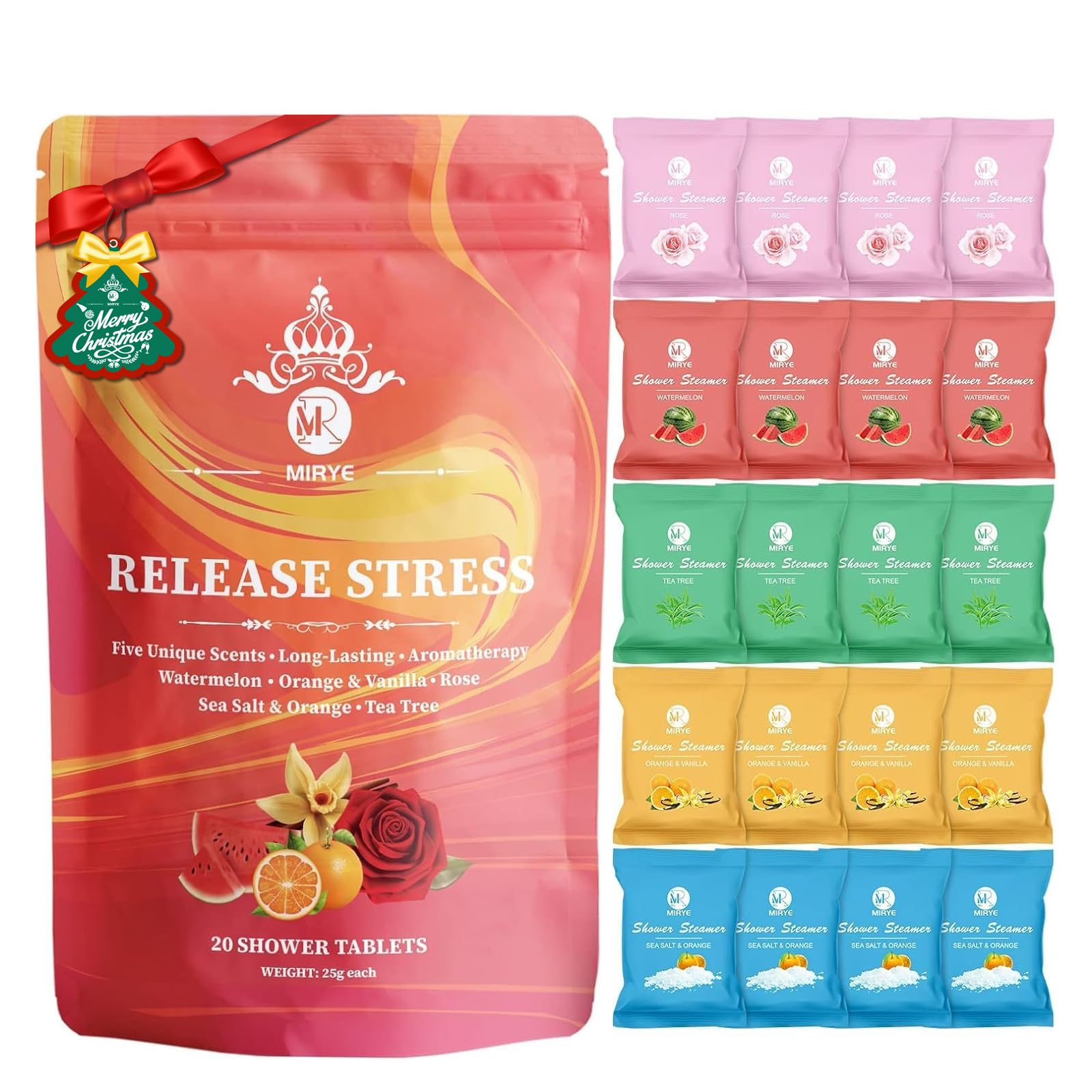 Shower Steamers Aromatherapy - 20 Pack Shower Bombs Aromatherapy Birthday Gifts for Women, Organic Watermelon, Orange & Vanilla, Sea Salt & Orange, Rose, Tea Tree, Gift for Women