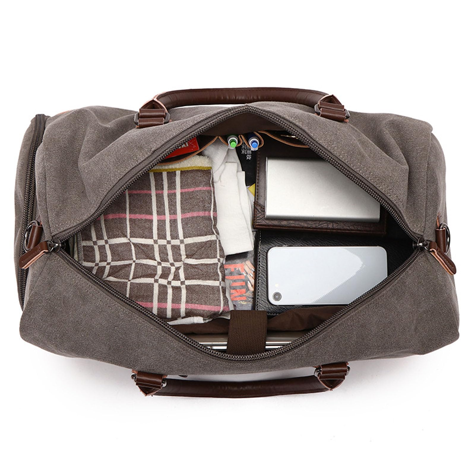 Sporttasche Reisetasche Groß 55L,Sporttasche mit Schuhfach Nassfach,Canvas Leder Duffle Bag Herren,Vintage Handgepäck Gym Bag (grau)