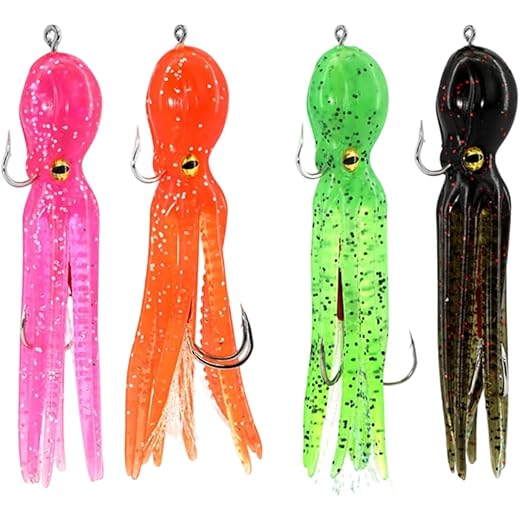 4PCS Fishing Lures, Fishing Bait Octopus Skirt Swimbait Trolling Green for Bass Rockfish