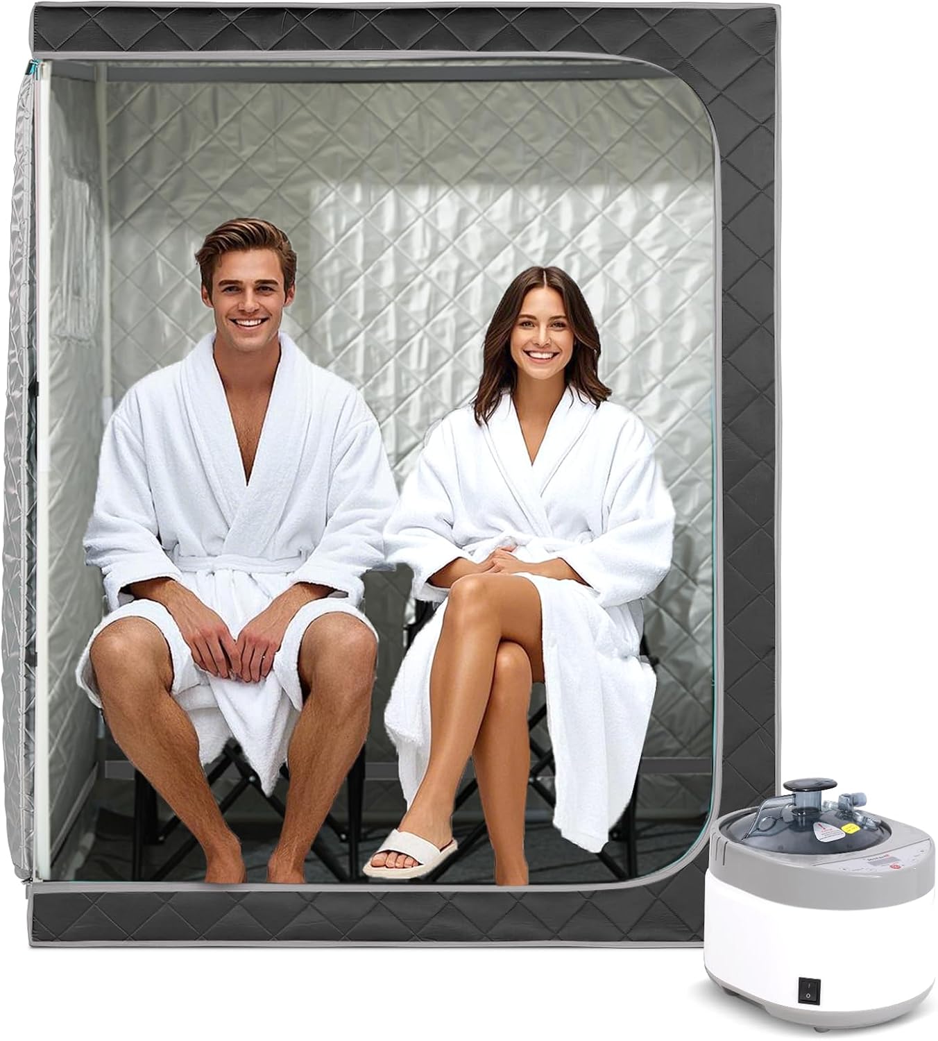 Smartmak Full Size Steam Sauna, One or Two Person Whole Body Large Space Home Spa, 4L Steamer & 2 Chair Included- BlackGrey