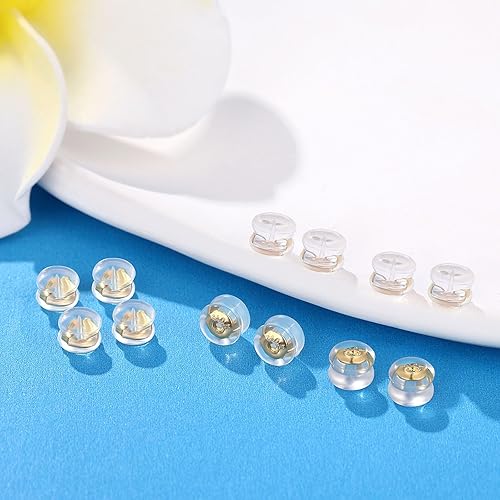 Miniatura 8 de Moconar - Parte trasera de aretes de silicona de oro de 14 quilates para tachuelasorejas caídas, cierre seguro para aretes pesados, no irrita,