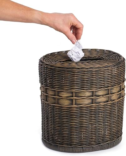Miniatura 5 de The Basket Lady Cesta de basura ovalada de mimbre con forro de metal extraíble, marrón nogal antiguo, 12 pulgadas de largo x 9.5 pulgadas de ancho x