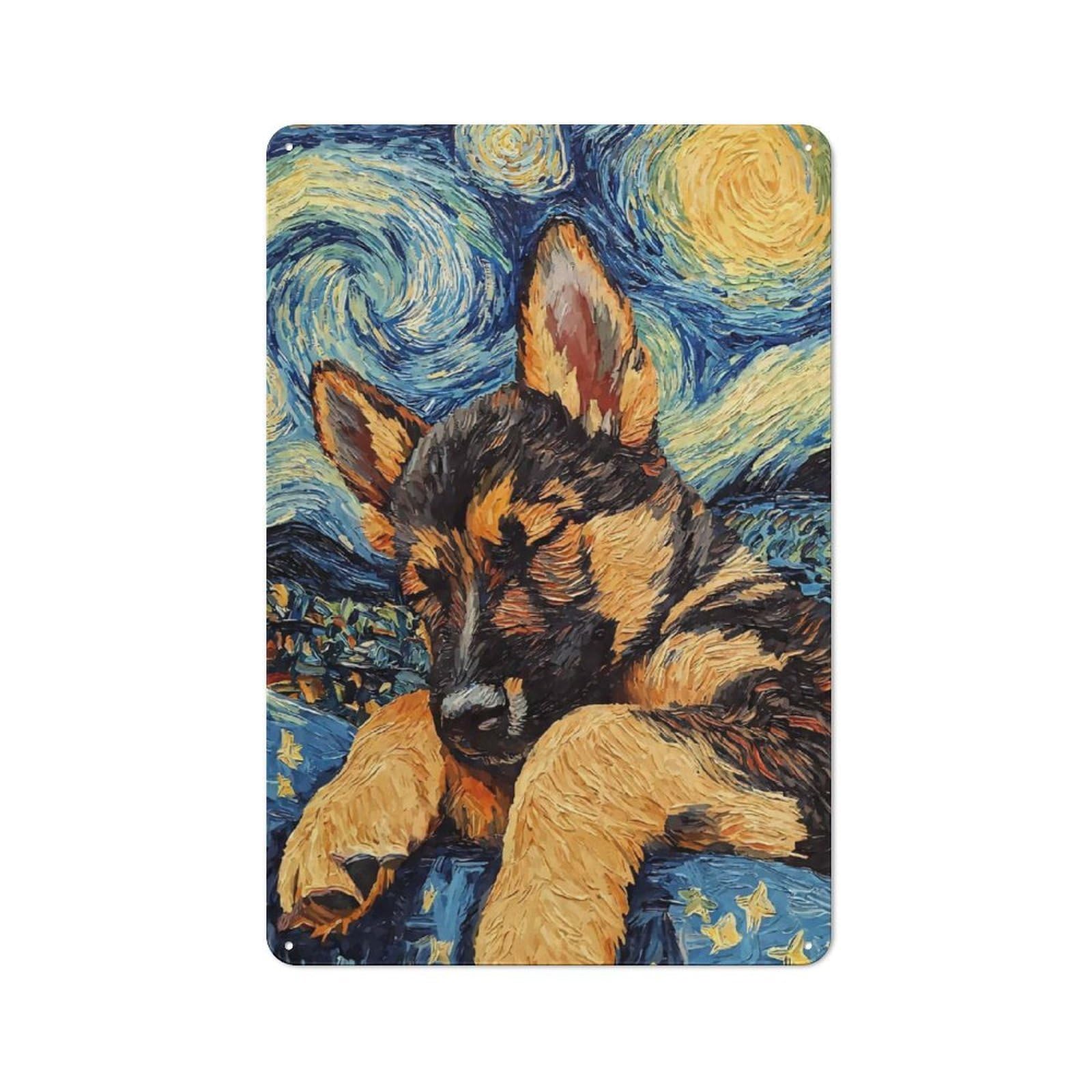 Creative German Shepherd Puppy Tin Sign 30x20cm, Study Room Decor for Workspace, Cafe, Shop Or Desk Area