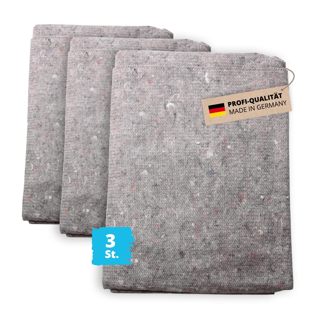 Alfa Packdecken 3 Stück Möbelpackdecken ca 220 g/m² - grau 150x200cm schwere Profi-Qualität Made in Germany Umzugsdecken Möbeldecken Transportdecken Allzweckdecken Kofferraum-Unterlage