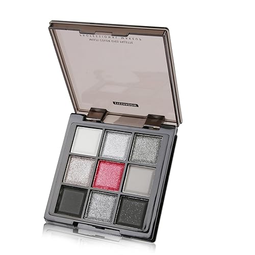 Miniatura 9 de MAEPEOR Paleta de sombra de ojos ahumada negra y gris, 9 colores, tonos fríos, mate, paleta de sombra de ojos con purpurina duradera, impermeable,