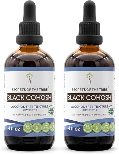 Secrets of the Tribe Black Cohosh USDA Organic Extracto sin alcohol, gotas de hierbas de alta potencia Hecho de cohosh negro orgánico 100%