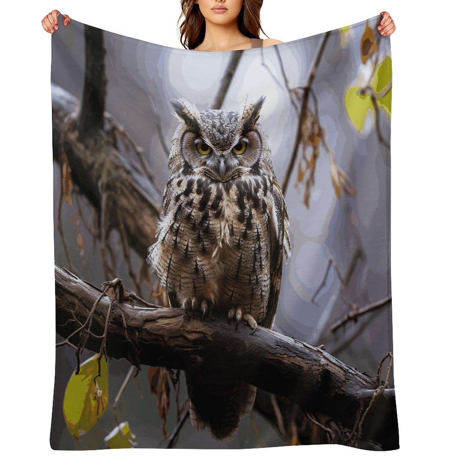Flannel Fleece Throw Blanket - 30"x40" Super Soft Plush,Lightweight Wrinkle Resistant Cozy Owl on A Branch Blanket for Couch Sofa Bed Travel Camping and Gift