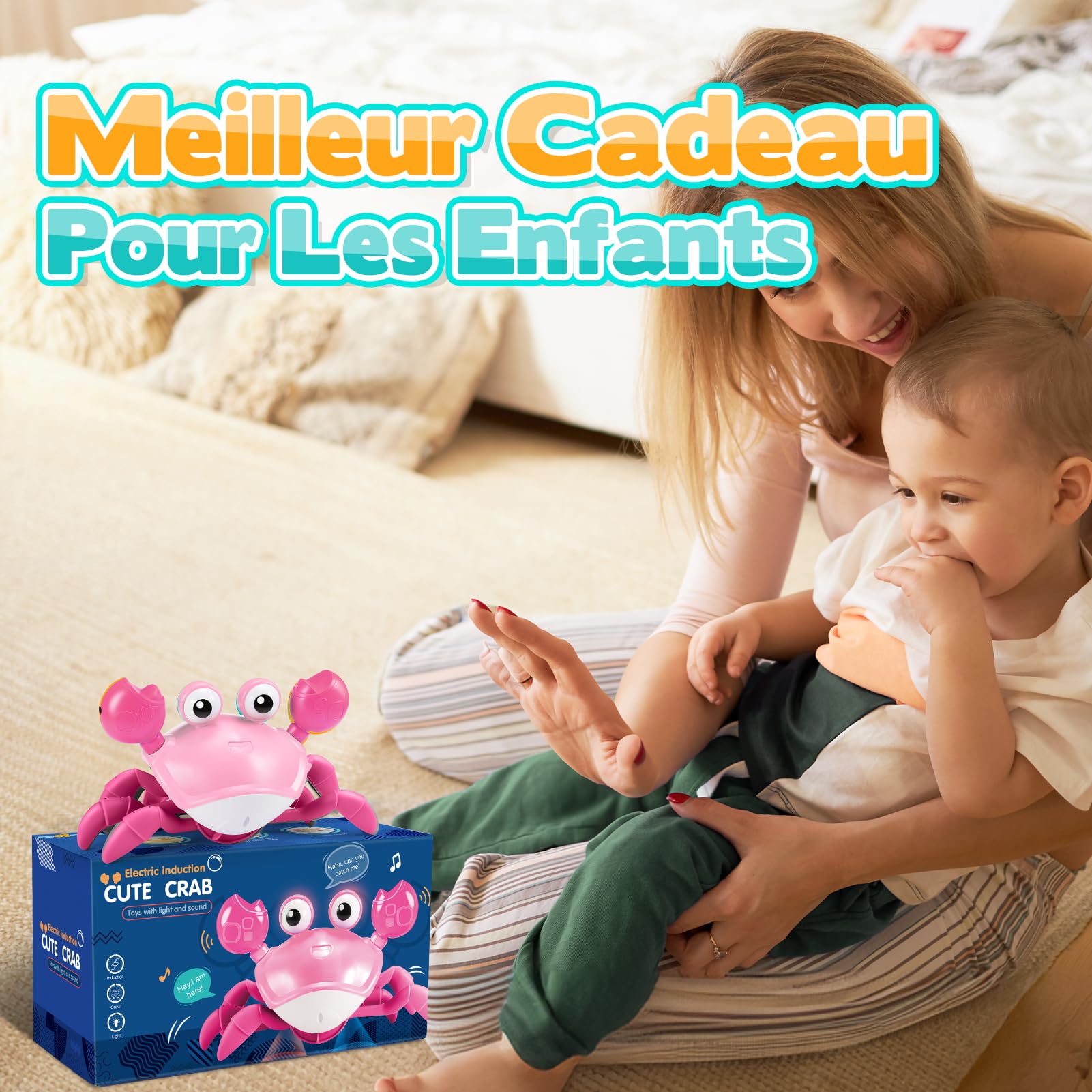 iKidiki Jouet Fille 1 2 3 4 Ans, Crabe Jouet Bebe 1 2 3 4 Ans Cadeau Fille 1 2 3 4 Ans Crabe Qui Marche Bebe Jouet Montessori Bebe 6-12 Mois Jeu Bebes 1 2 Ans Cadeau Bébé 1 2 Ans Jouets Musicaux